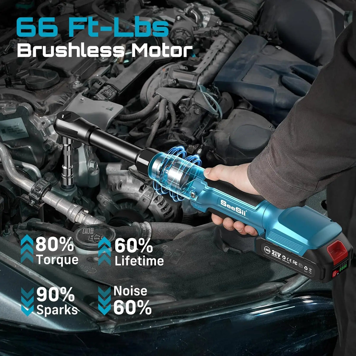 Seesii Extended Cordless Electric Ratchet Wrench With Batteries