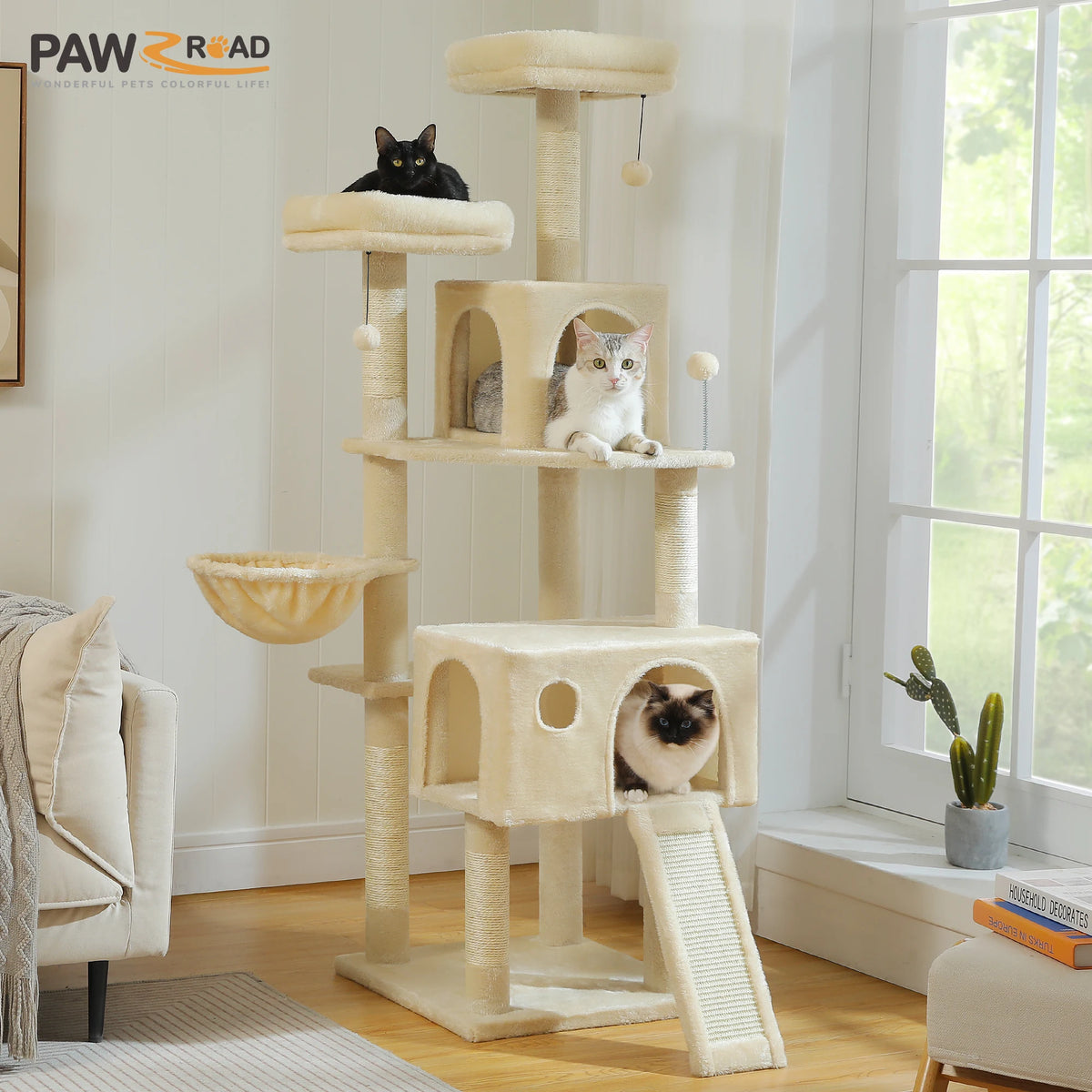 Multi-Level Cat Tree Tower with Sisal Scratching Post&Pad Cozy Hammock Luxury Large Cat Condo for Indoor Cat Toy Cat Accessories