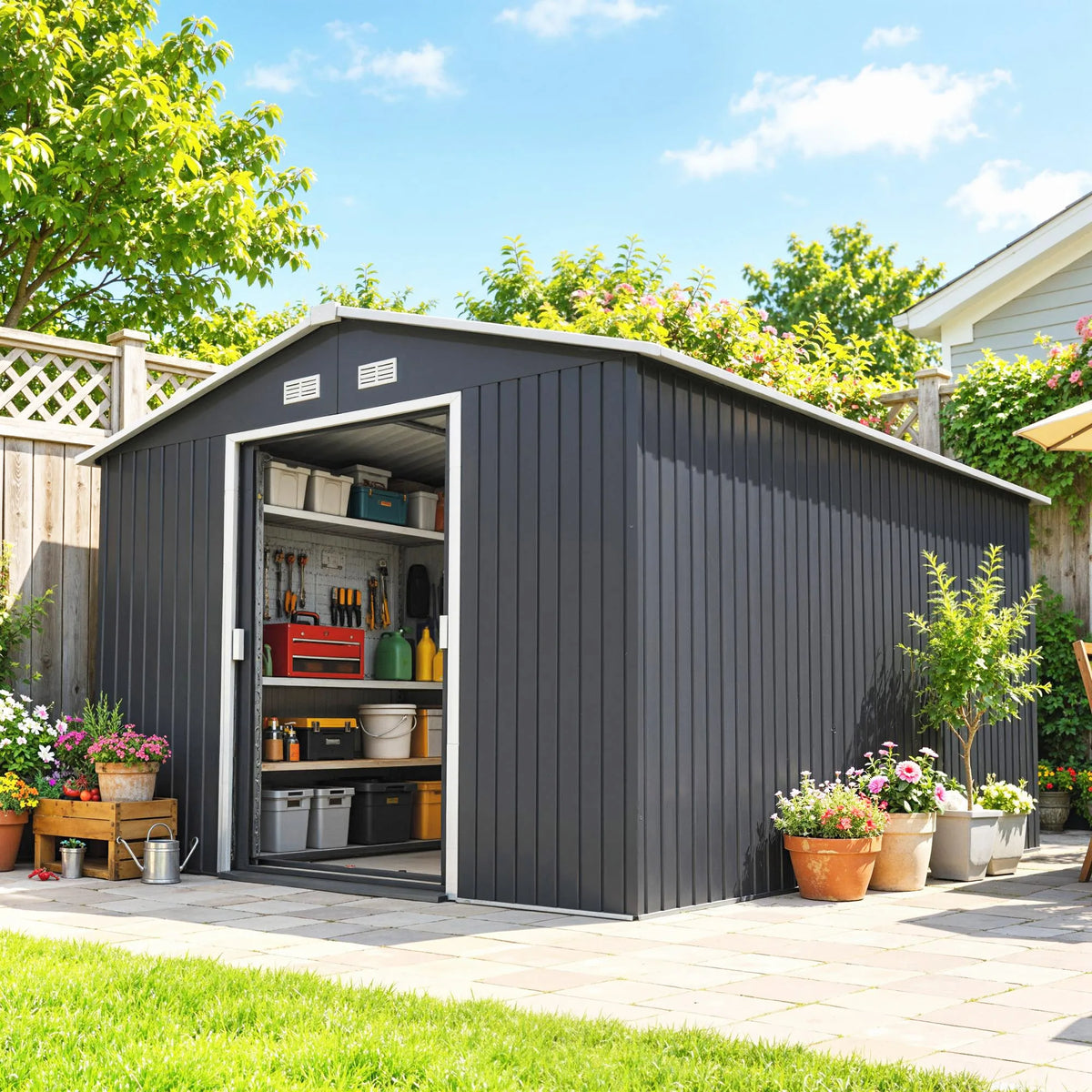 Outsunny Steel Outdoor Storage Shed Kit For Garden Tools