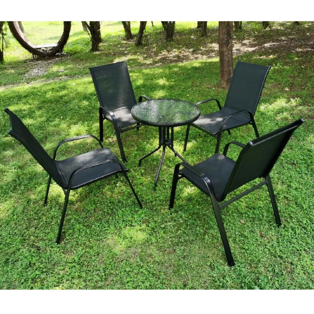 Homfa Stackable Metal Frame Textilene Outdoor Patio Dining Chair Set