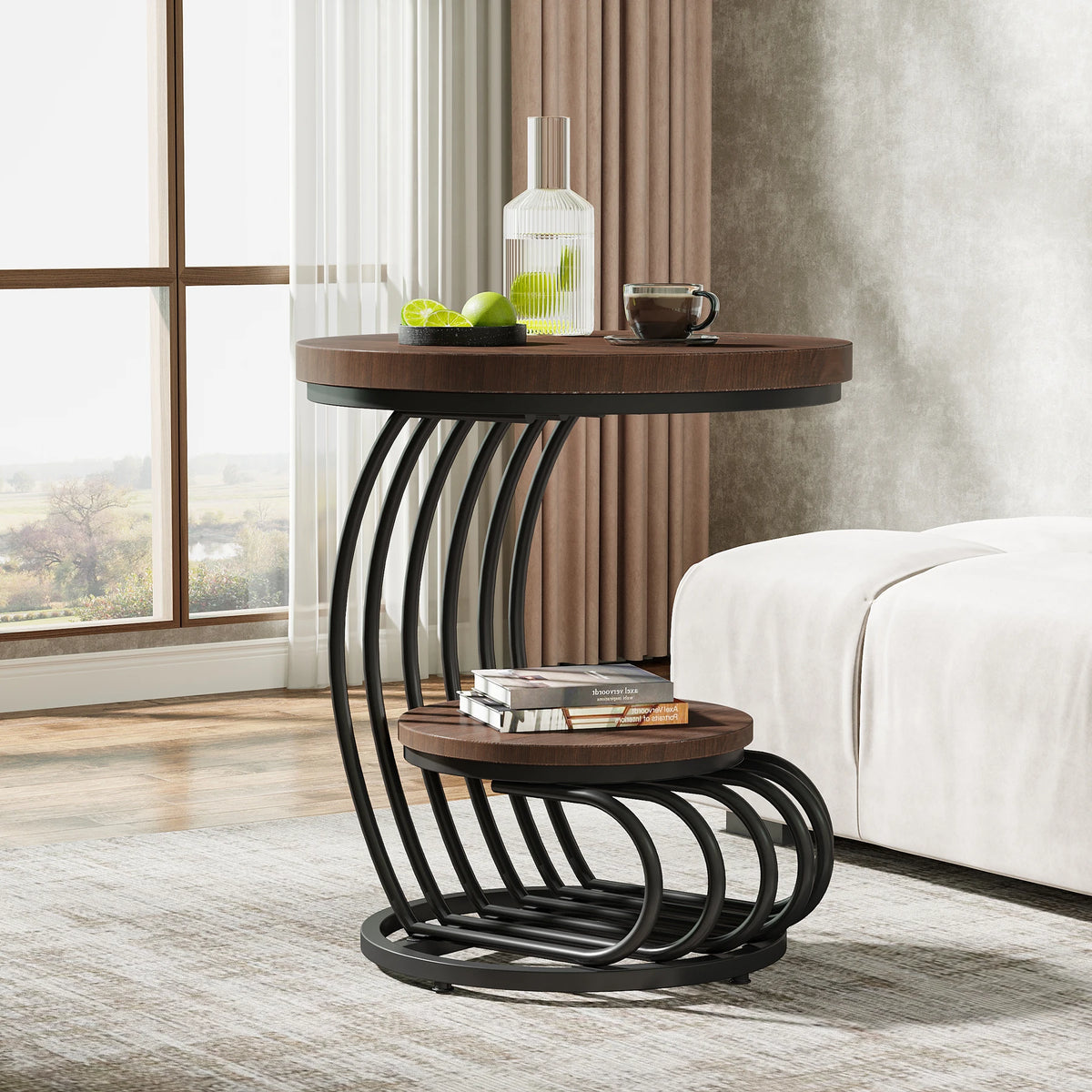 Tribesigns Two Tier Faux Marble Side Table With Storage Shelf