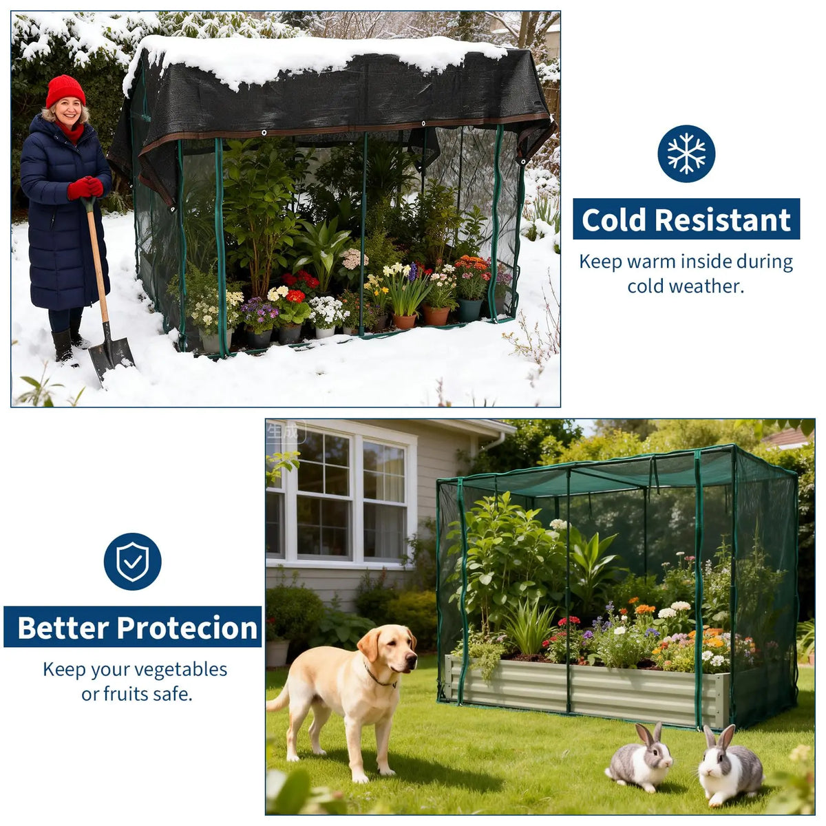 Raised Garden Bed with Plant Netting Cover, 6 x 3 x 1 ft Garden Bed Cover with Zippered Door, Shade Canopy & Frame, Easy to Install, for Vegetables Fruits