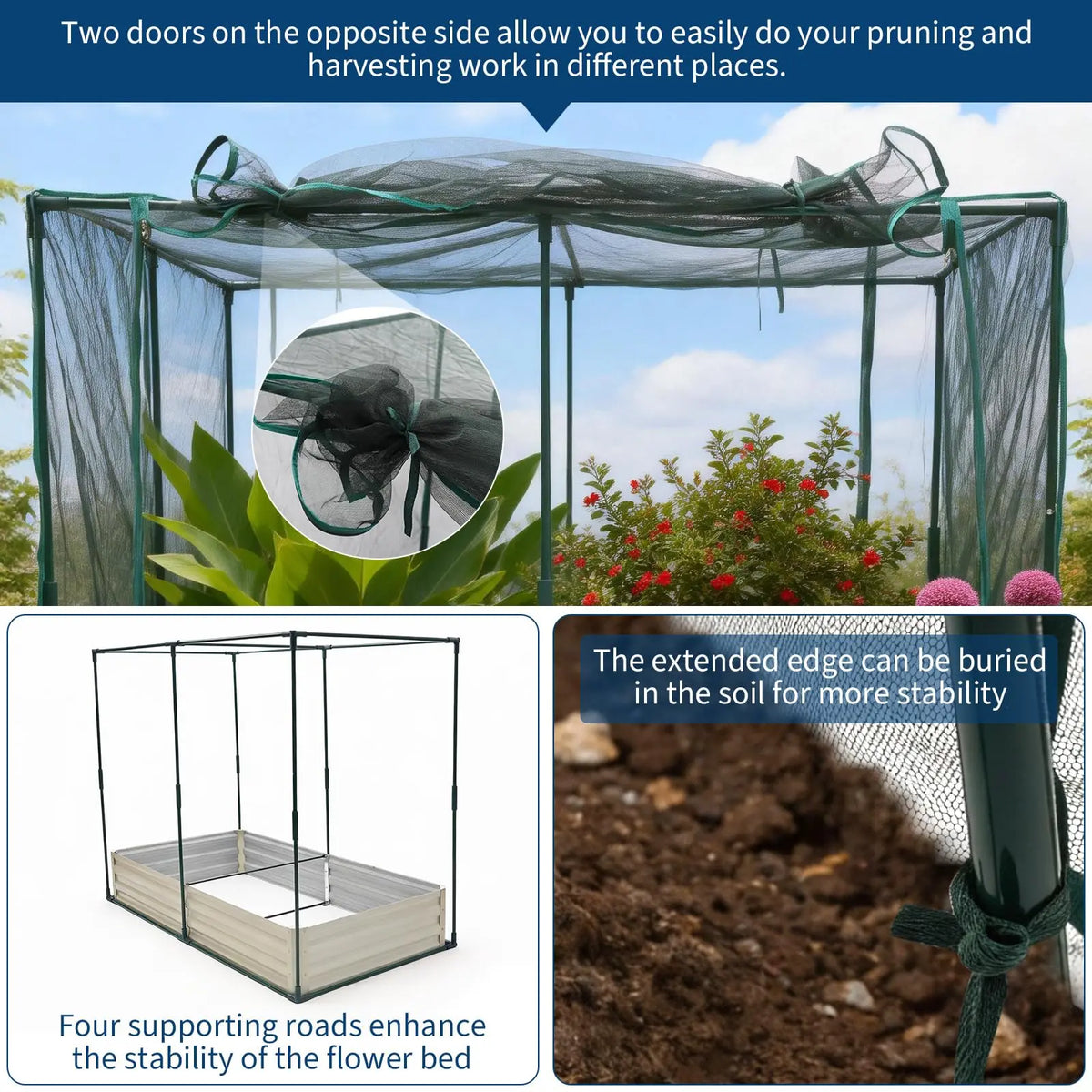 Raised Garden Bed with Plant Netting Cover, 6 x 3 x 1 ft Garden Bed Cover with Zippered Door, Shade Canopy & Frame, Easy to Install, for Vegetables Fruits