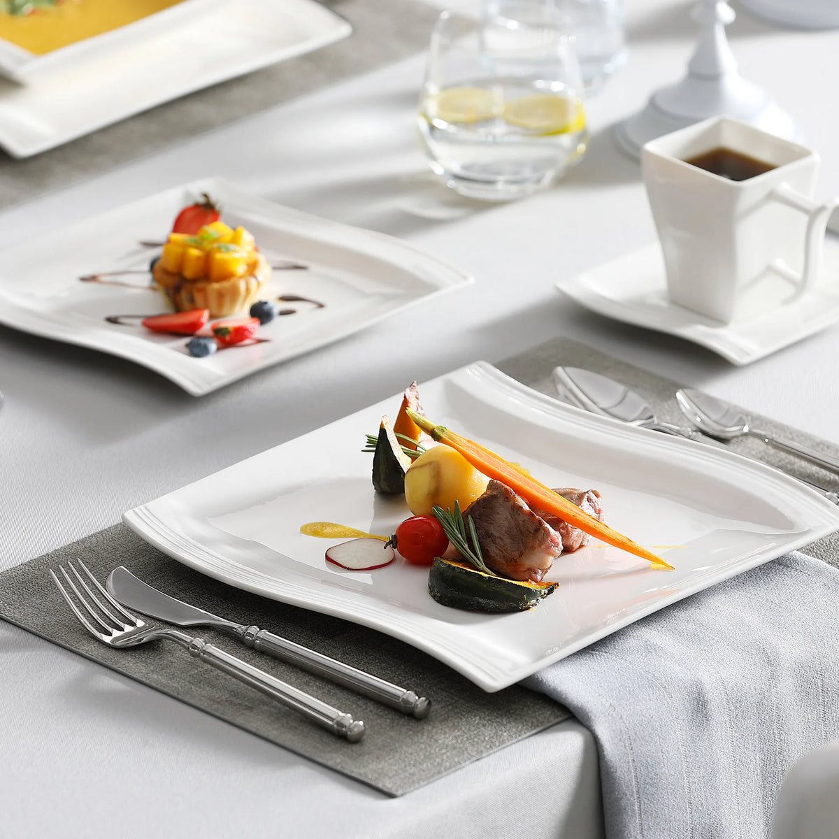 MALACASA Porcelain Dinnerware Set With Cups And Plates For Dining:VEVENT