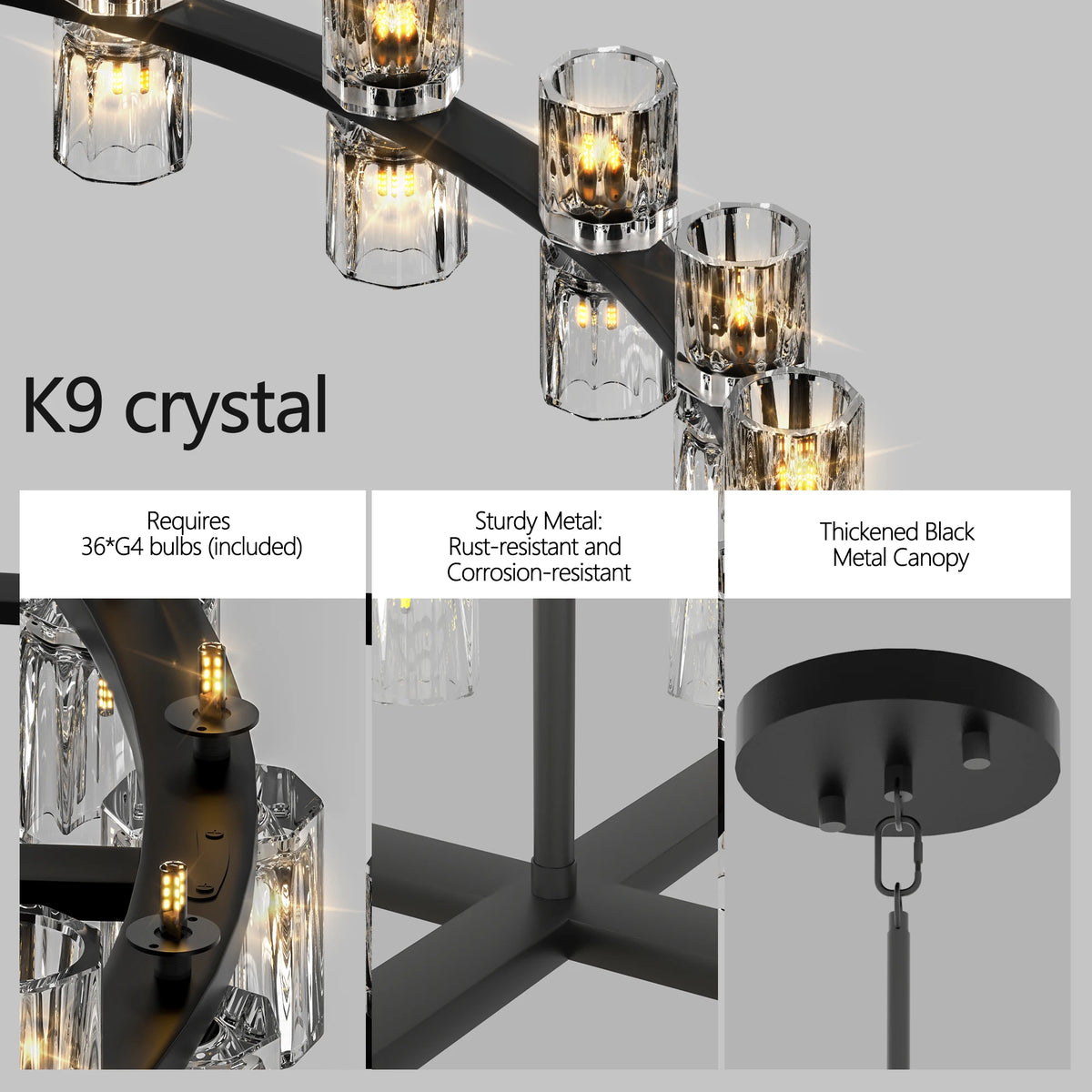 ZHIKEA Modern Crystal Pendant Light LED Ceiling Fixture