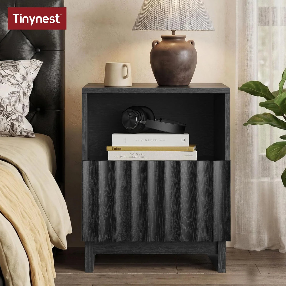 TinyNest Fluted Nightstand With Drawers And Open Shelf