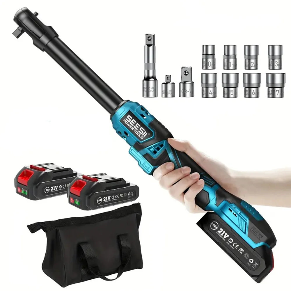 Seesii Extended Cordless Electric Ratchet Wrench With Batteries