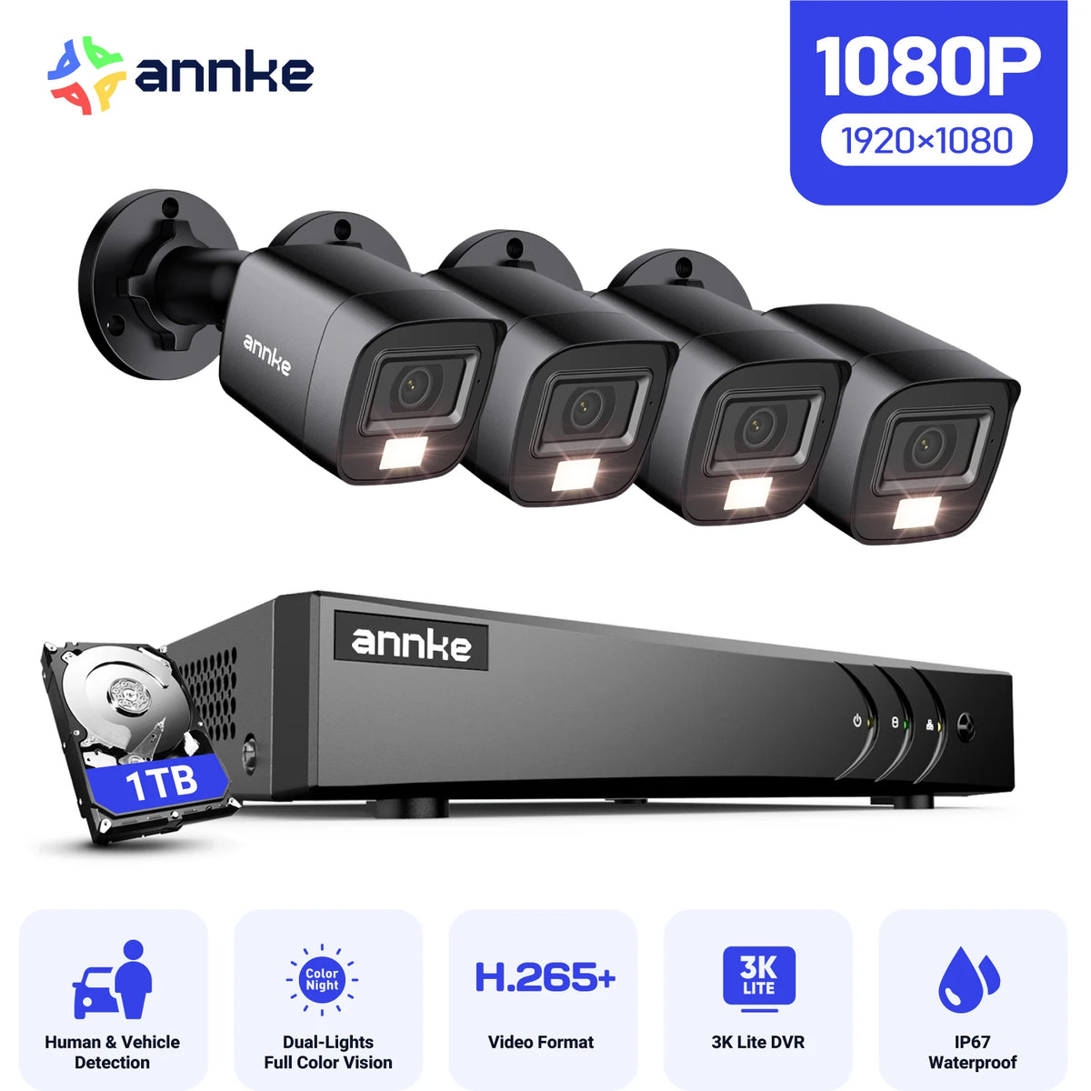 ANNKE Wired Security Camera System With AI Human Vehicle Detection