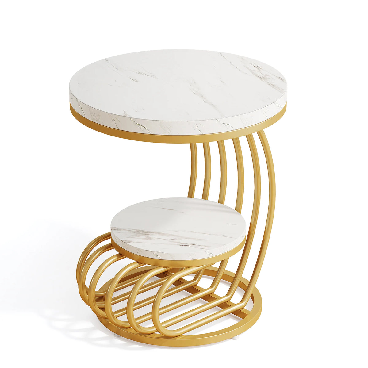 Tribesigns Two Tier Faux Marble Side Table With Storage Shelf