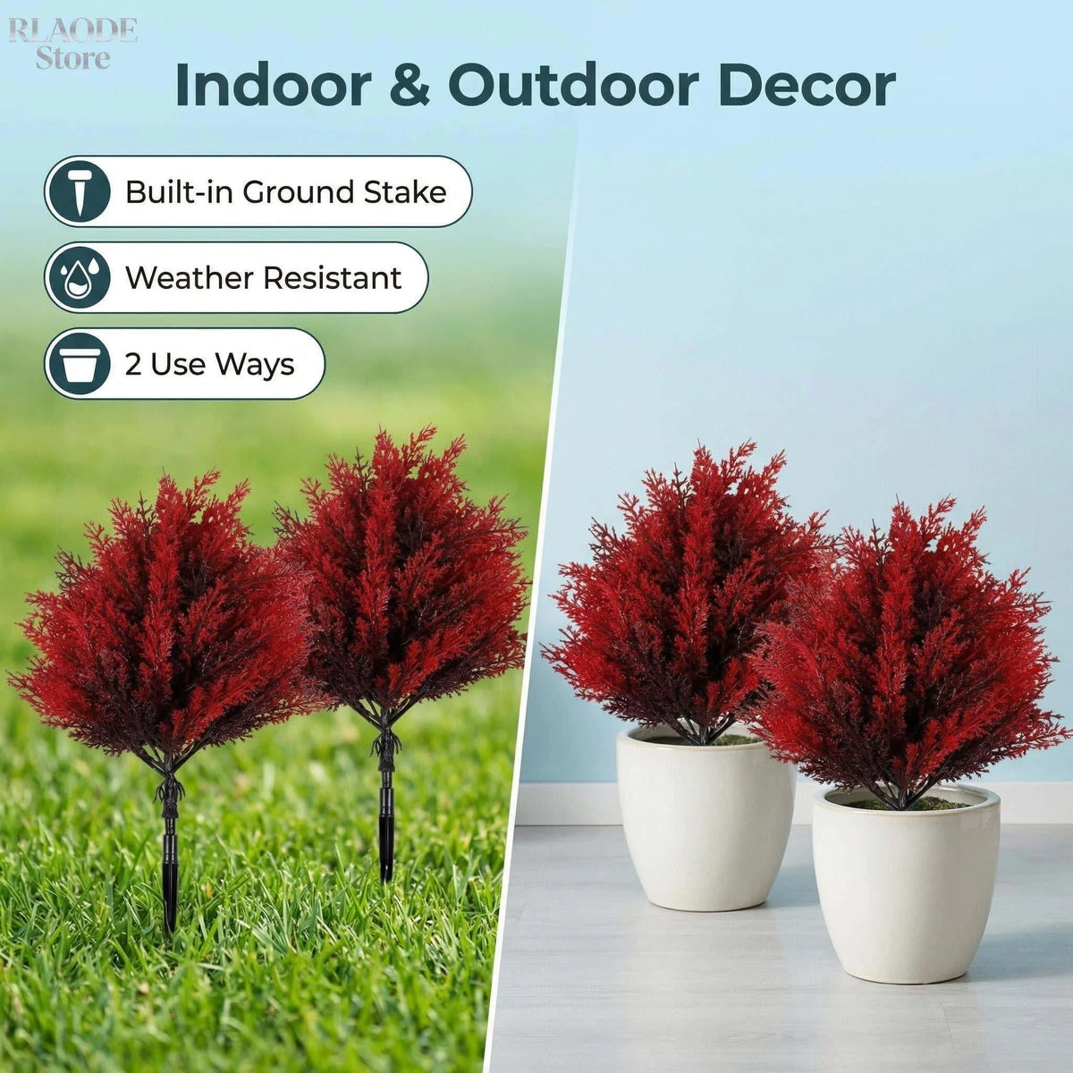 Artificial Pine Cypress Fern Plants With Ground Stakes Outdoor Decor