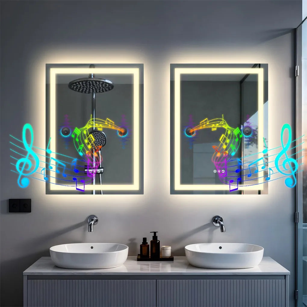 BORWART LED Bathroom Mirror With Anti Fog And Dual Speakers