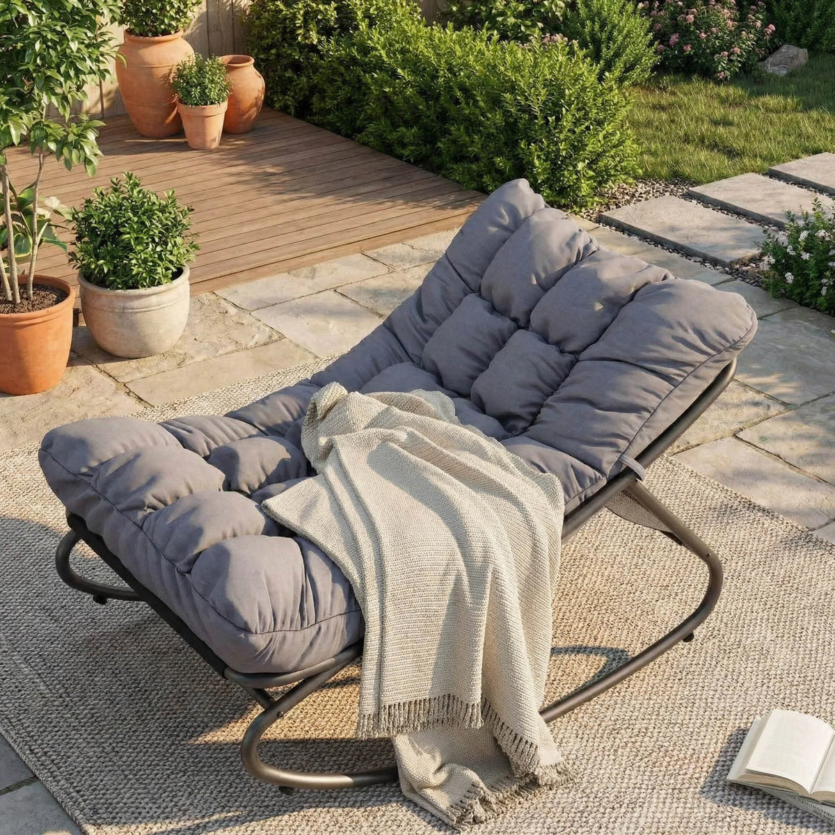 HiMISS Outdoor Metal Rocking Chair With Waterproof Cushion