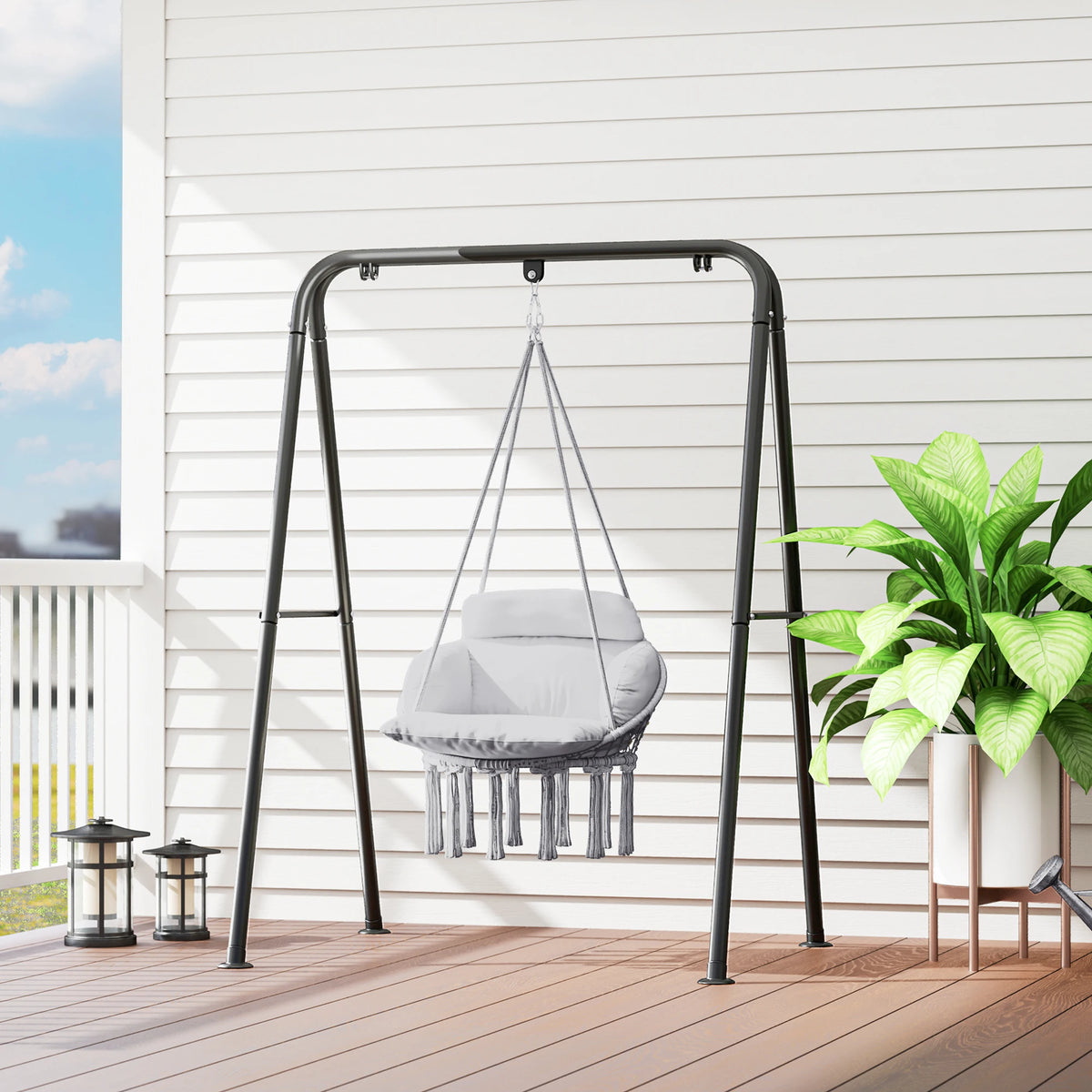 Outsunny Macrame Hanging Hammock Chair With Plush Cushion