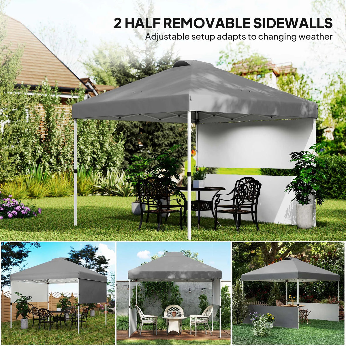 Outsunny Outdoor Pop Up Canopy Tent With Two Half Sidewalls