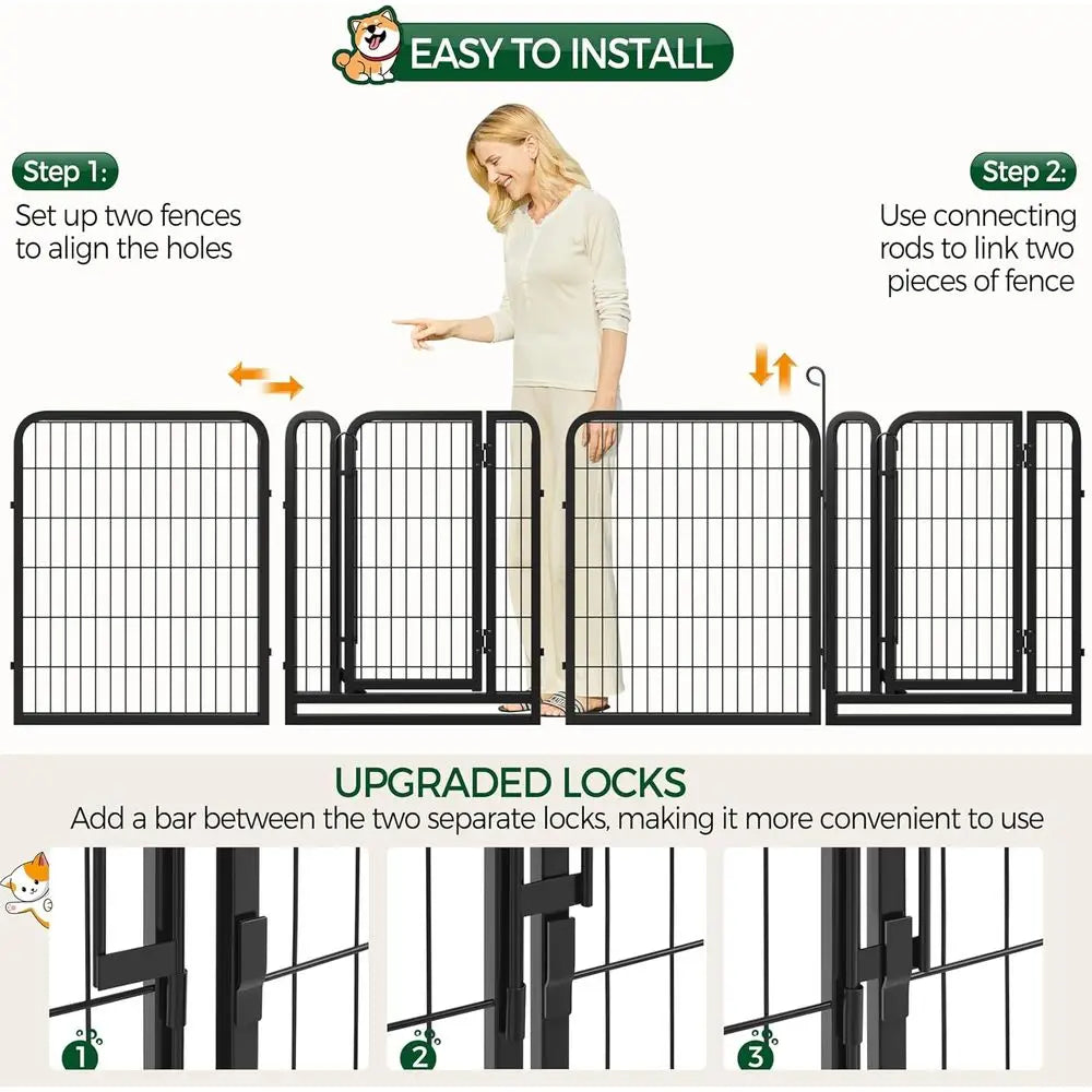 Metal Dog Playpen with Secure Door for Indoor Outdoor Use