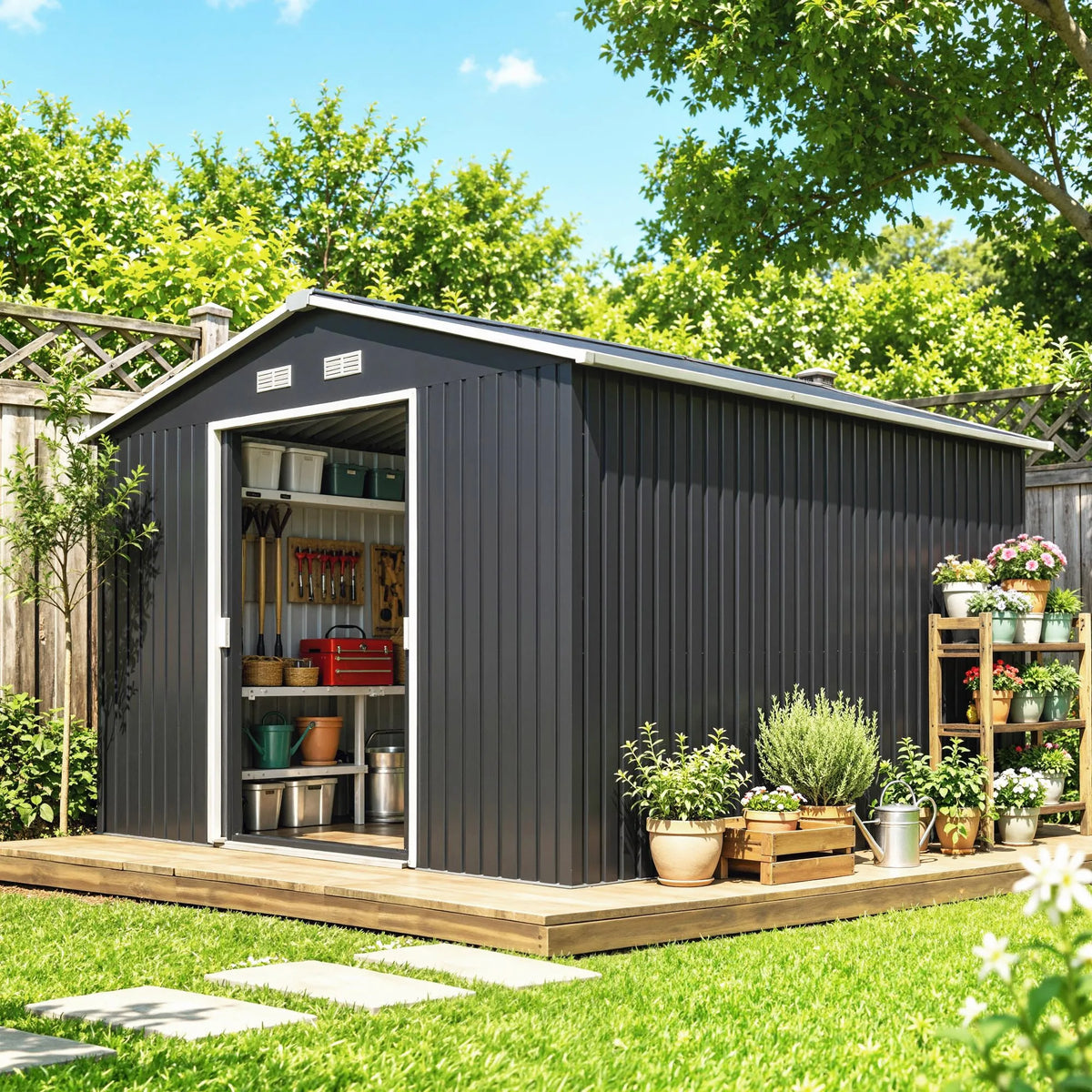 Outsunny Steel Outdoor Storage Shed Kit For Garden Tools