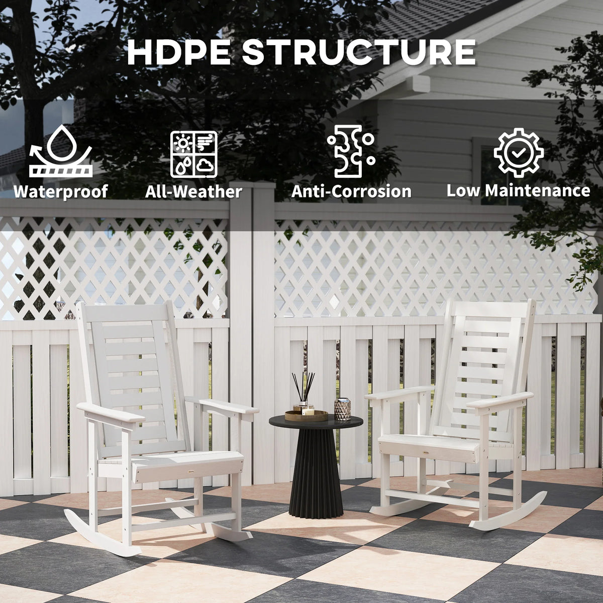 Outsunny Outdoor HDPE High Back Patio Rocking Chairs Set of Two