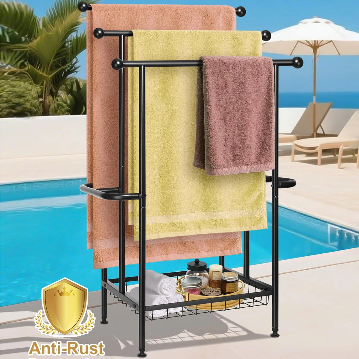 Three Tier Stainless Steel Dual T Shaped Freestanding Towel Rack