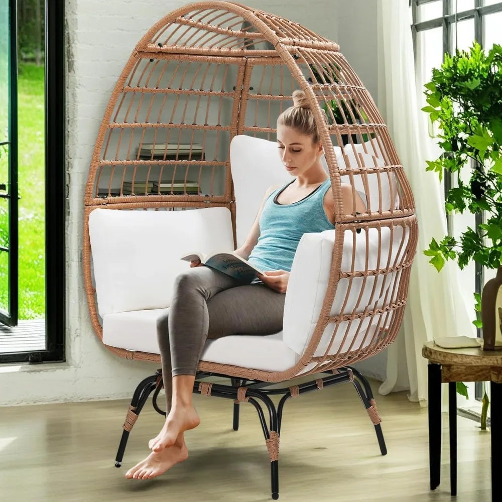 Oversized 360 Swivel Rattan Egg Chair With Cushion Indoor Outdoor