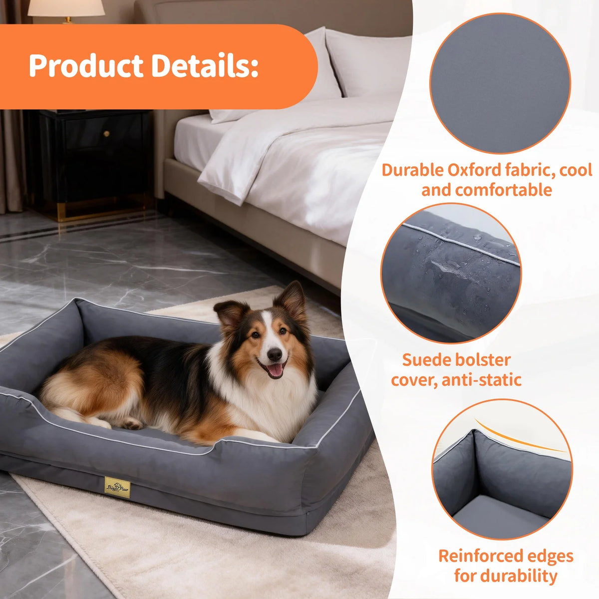 BINGOPAW Orthopedic Dog Bed With Washable Cover And Bolsters