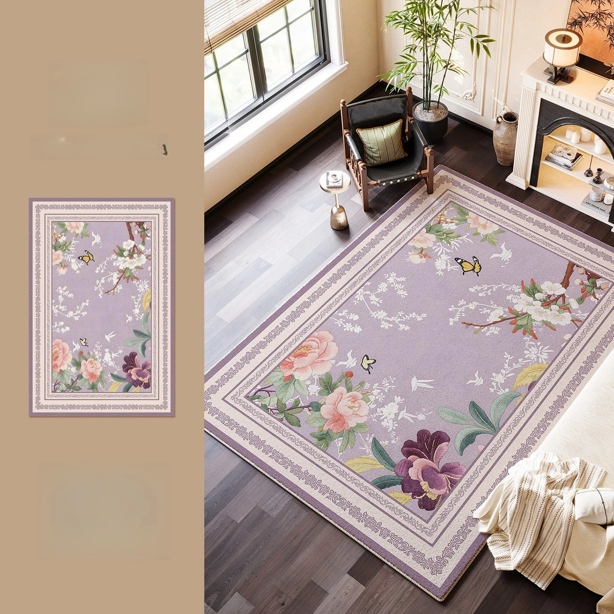 French Style Carpets for Living Room Fluffy Soft Cloakroom Rug Flower Pattern Bedroom Decor Carpet Thick Plush Lounge Floor Mat