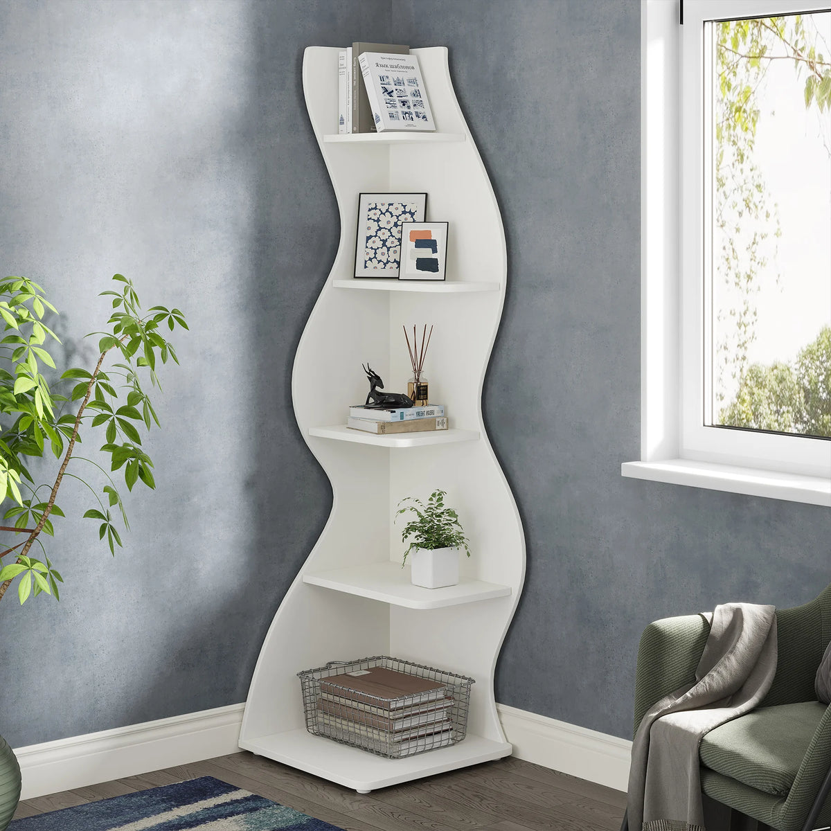 Tribesigns Modern Corner Bookshelf With Stylish Storage And Display Shelves