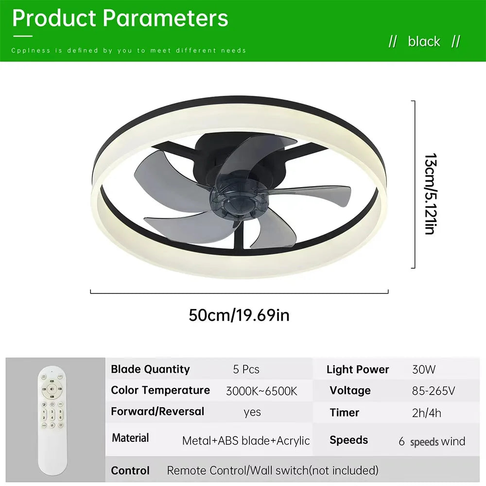 Slim Ceiling Fan With Dimmable LED Light And Remote Control
