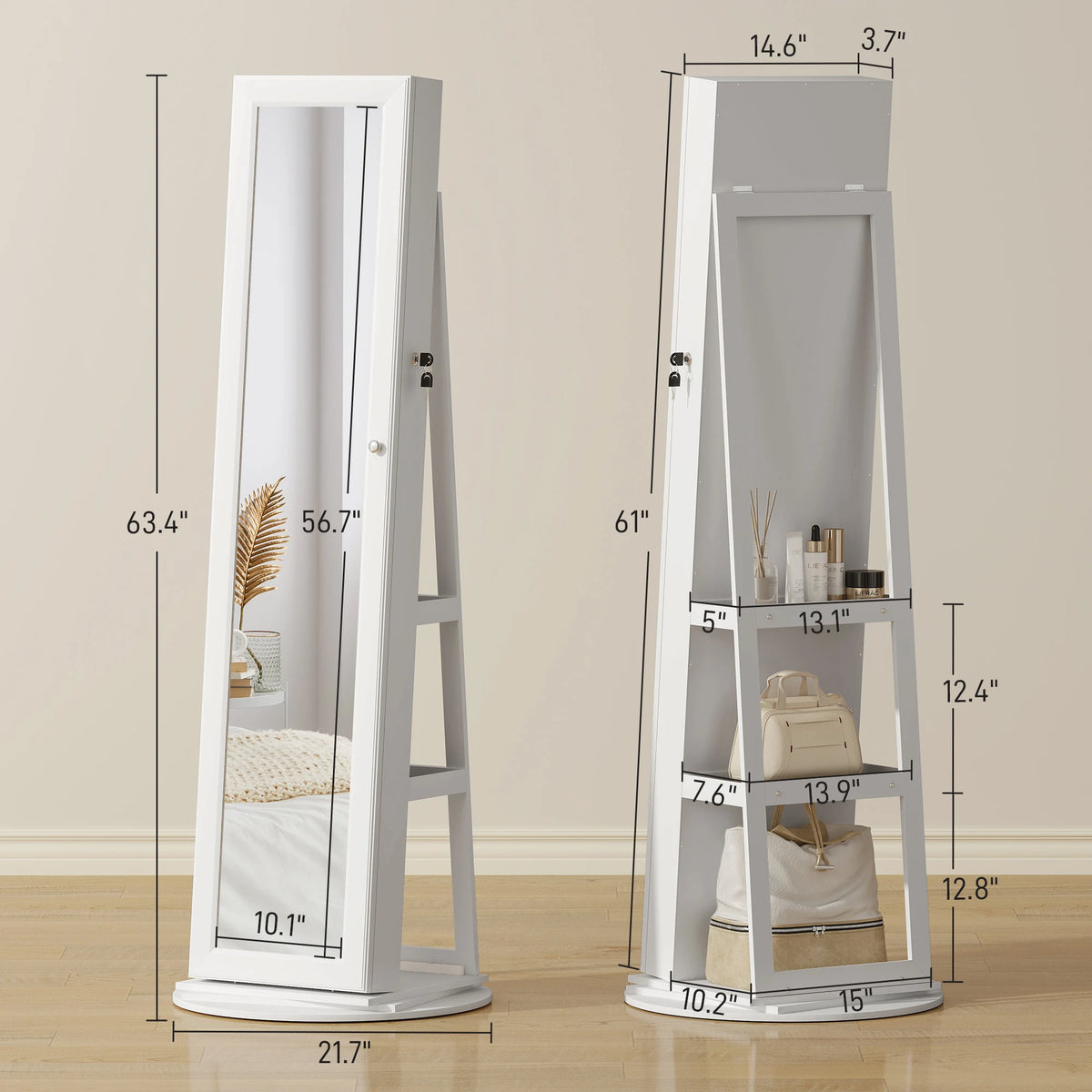 HOMCOM Swivel Jewelry Cabinet With Lockable Full Length Mirror