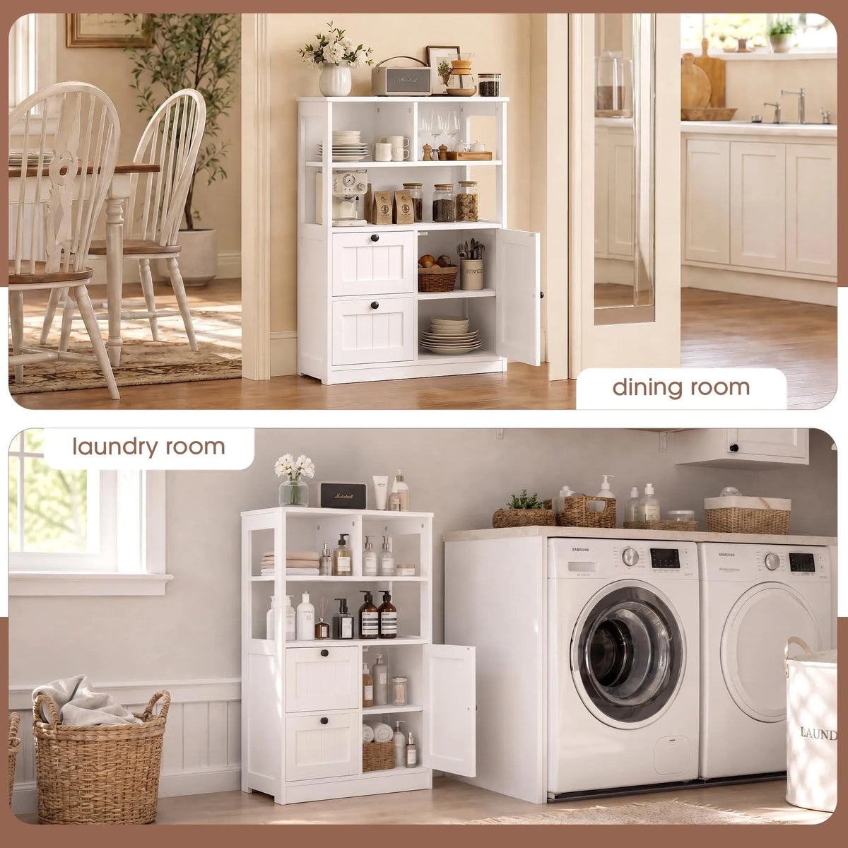 White Farmhouse Freestanding Bathroom Storage Cabinet With Door And Drawers, Wooden Cupboard With Adjustable Shelves For Kitchen, Living Room