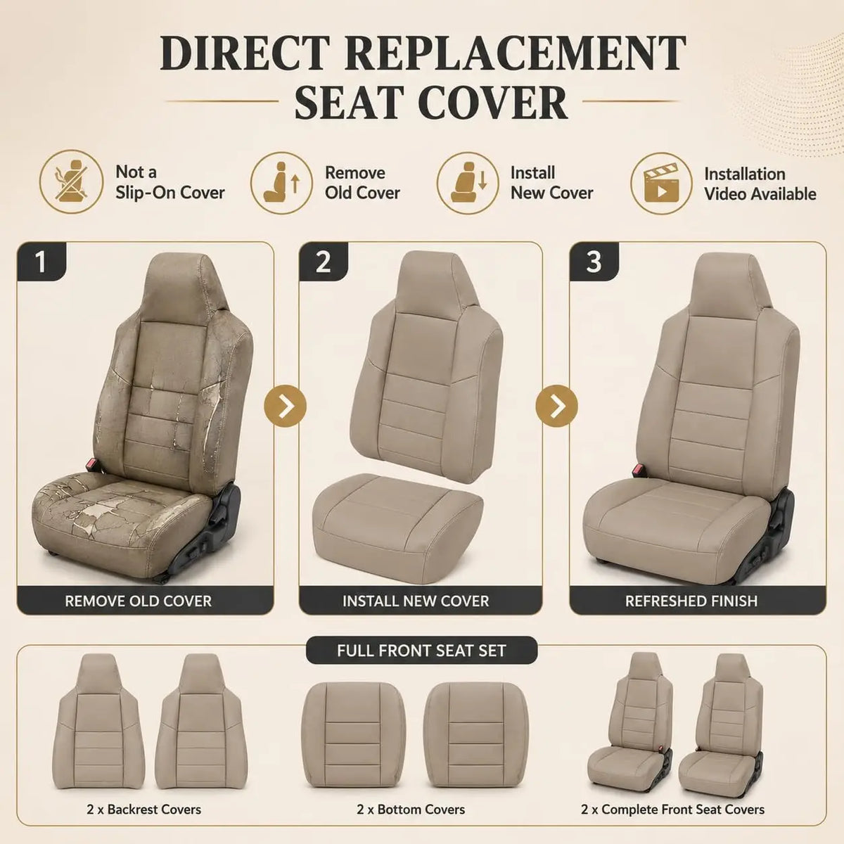 Leather Seat Covers for Ford F250 F350 F450 F550 Replacement