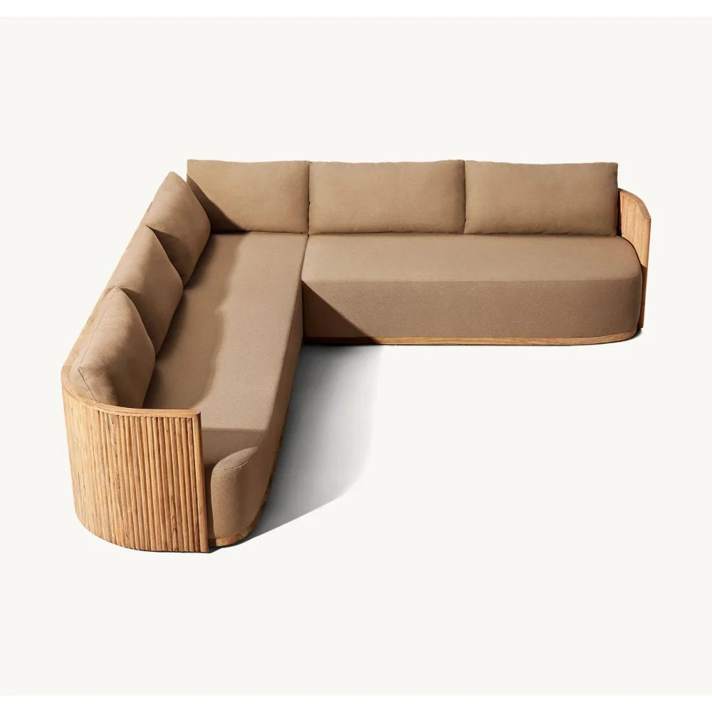 Outdoor Teak Patio Sectional Sofa Set With Waterproof Cushions