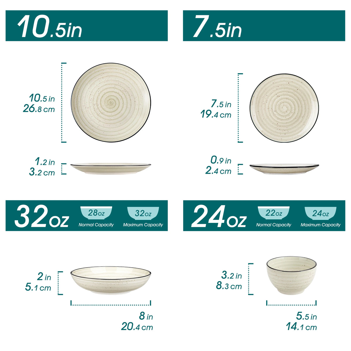 MALACASA Handpainted Spiral Ceramic Dinnerware Set for Everyday Dining