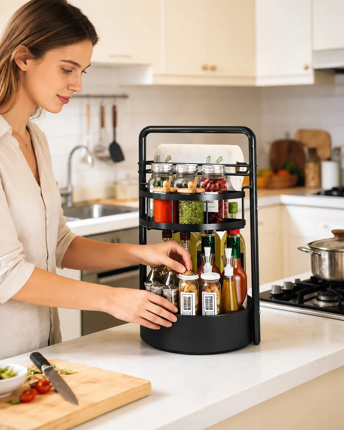 Stainless Steel Rotating Kitchen Spice Rack Organizer Paper Towel Holder