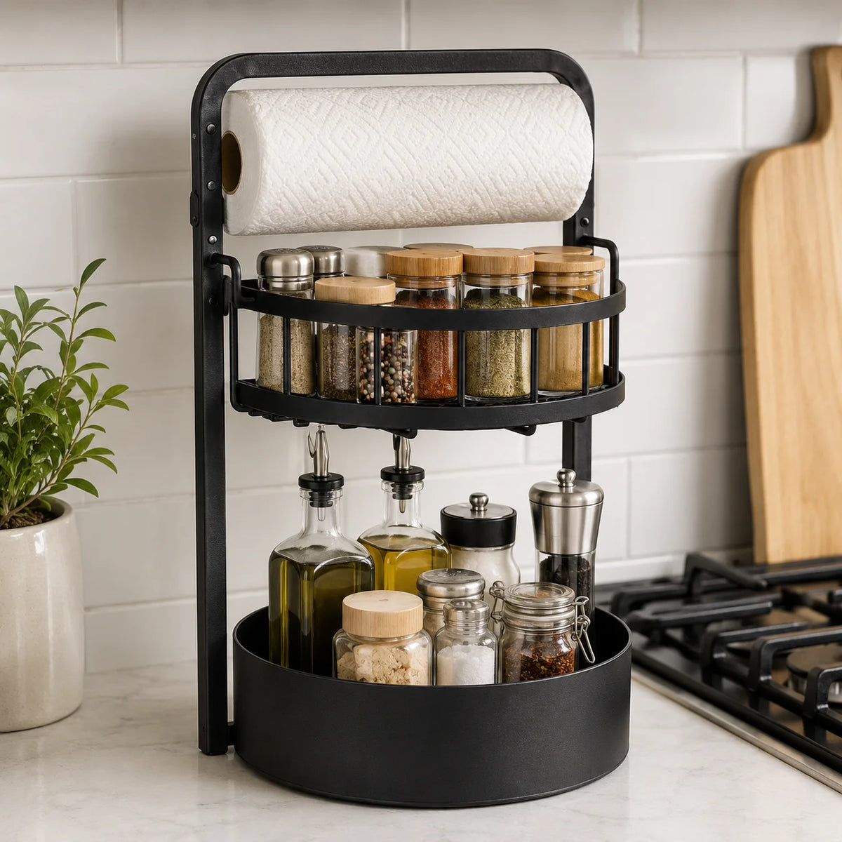 Stainless Steel Rotating Kitchen Spice Rack Organizer Paper Towel Holder