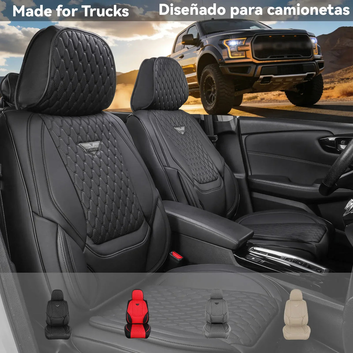 EKR Semi-Custom Waterproof Leather Pickup Truck Seat Covers