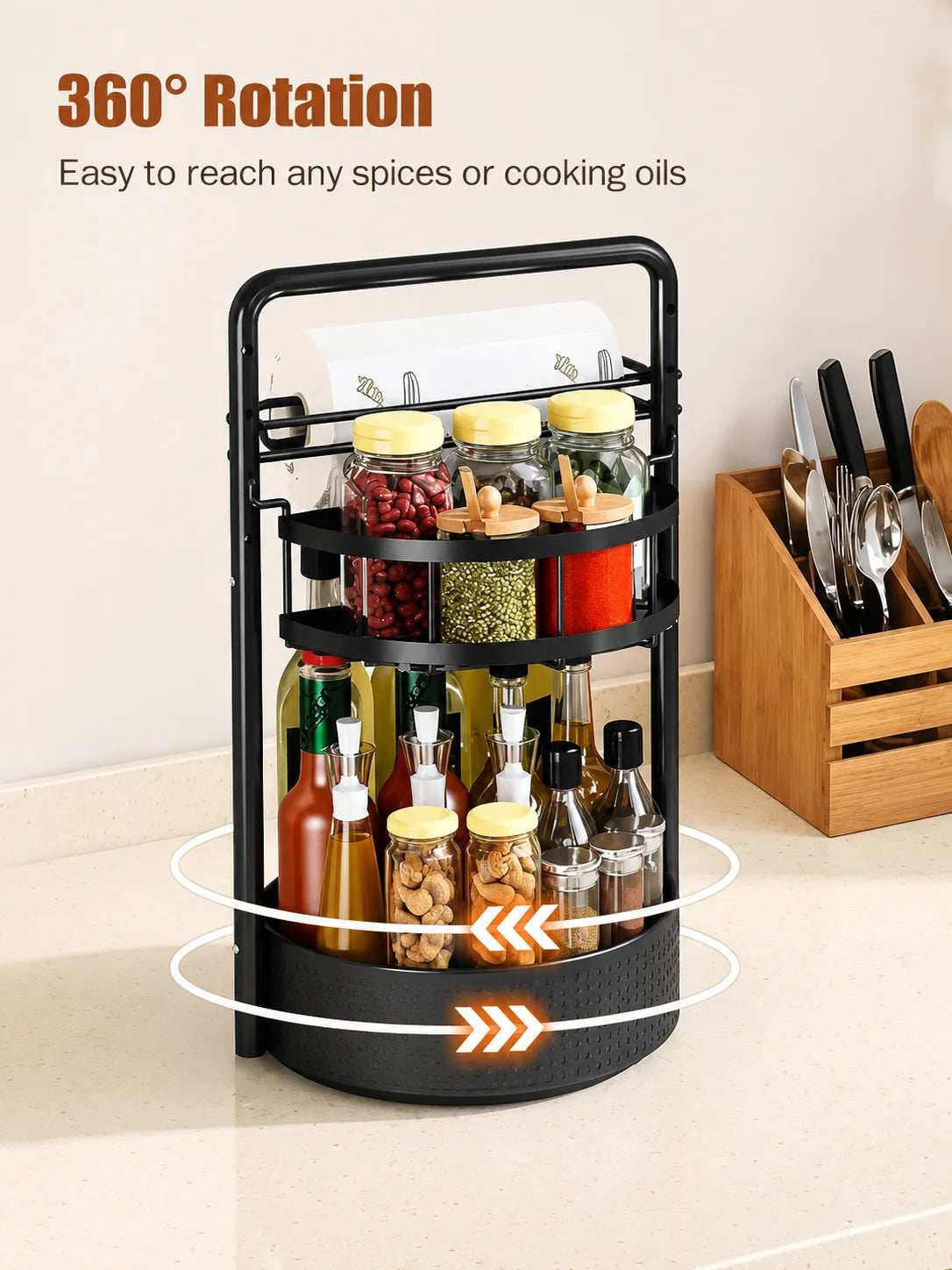 Stainless Steel Rotating Kitchen Spice Rack Organizer Paper Towel Holder