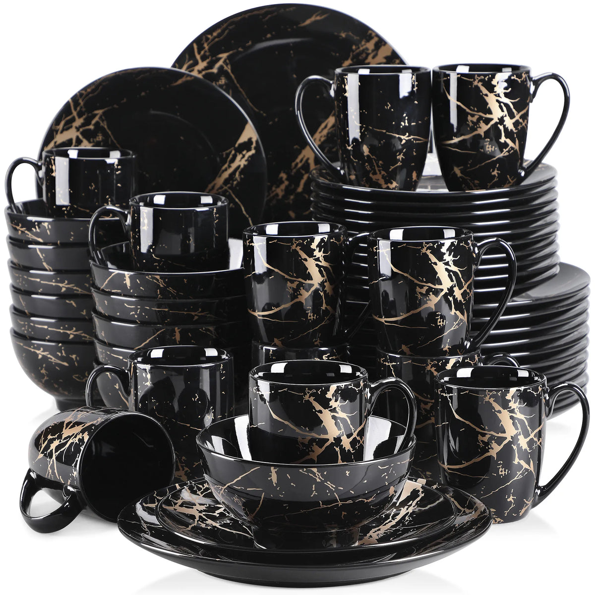 MALACASA Porcelain Dinnerware Set With Gold Splash Design