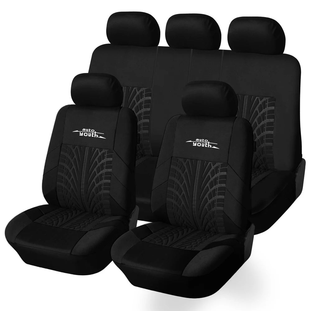 AUTOYOUTH Embroidered Tire Track Car Seat Covers for Universal Fit