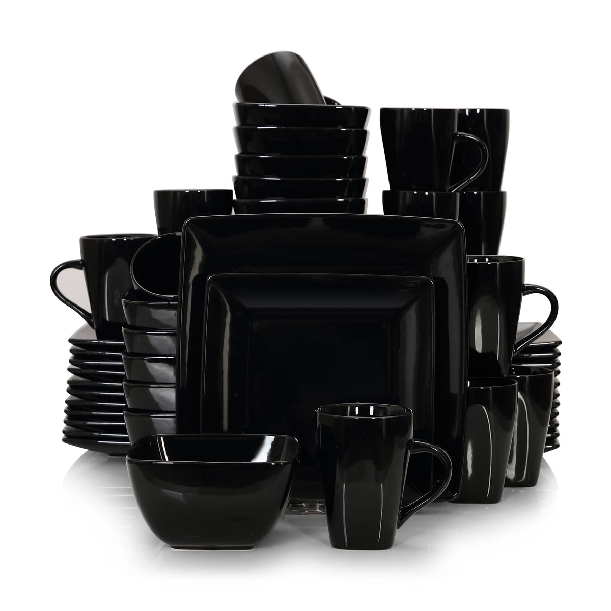 MALACASA Porcelain Square Dinnerware Set With Plates Bowls And Mugs