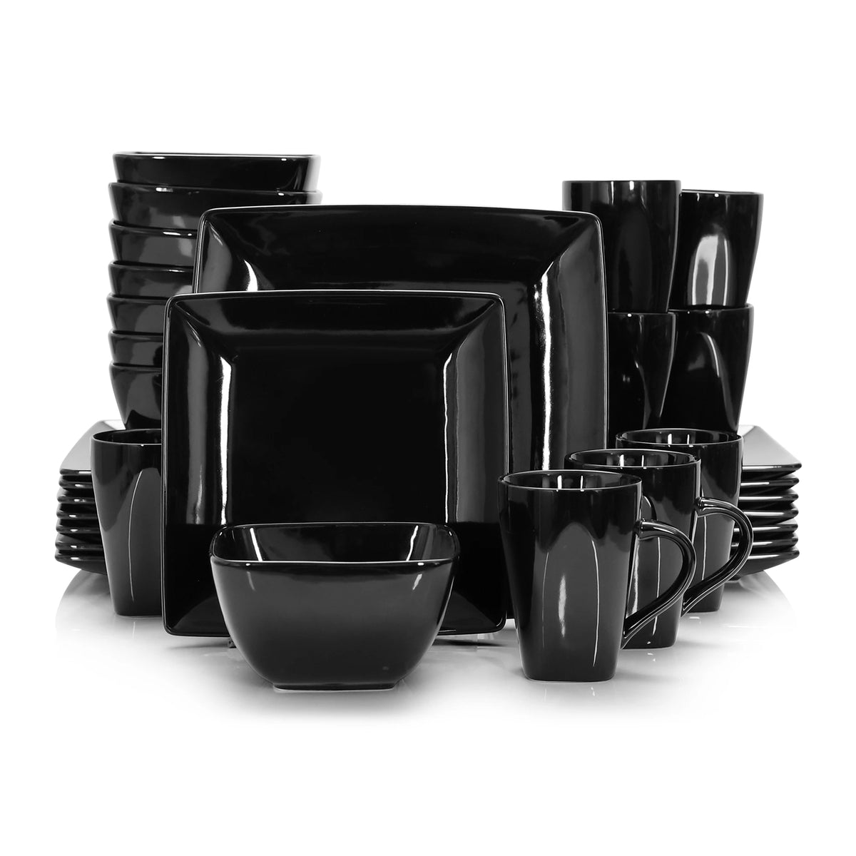 MALACASA Porcelain Square Dinnerware Set With Plates Bowls And Mugs