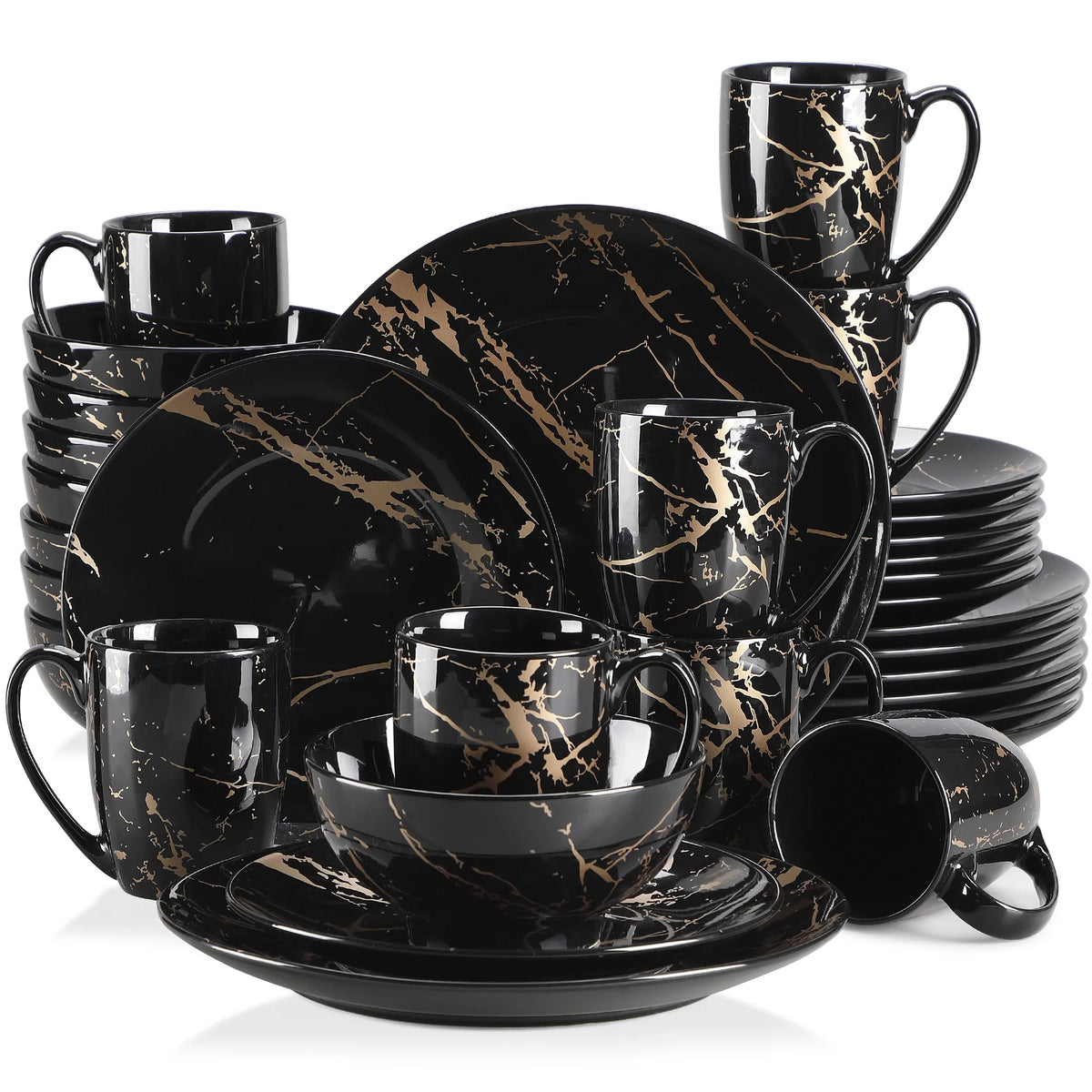 MALACASA Porcelain Dinnerware Set With Gold Splash Design