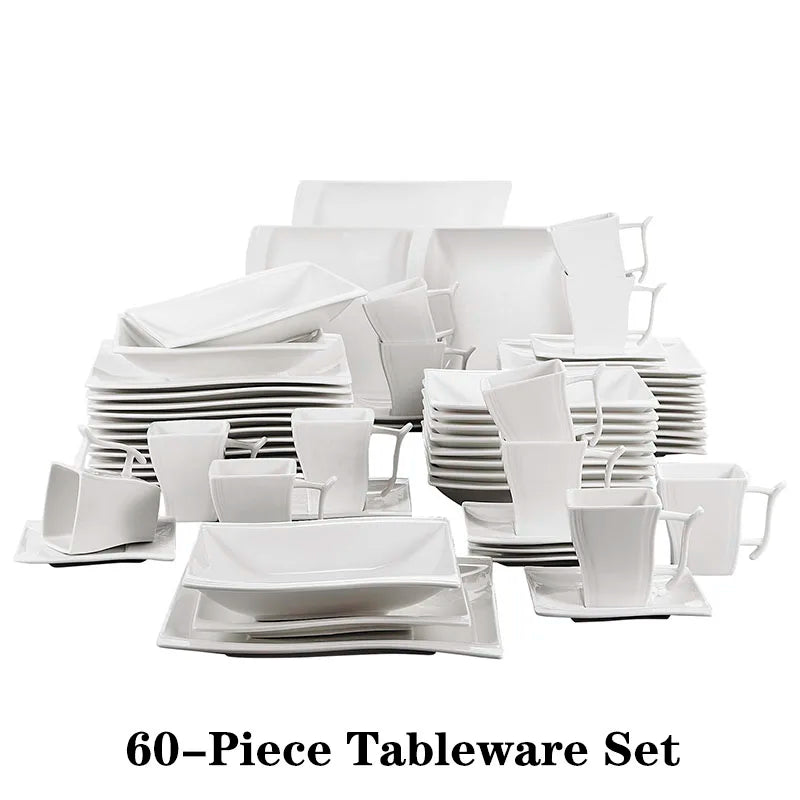MALACASA Porcelain Dinnerware Set With Cups And Plates For Dining:VEVENT