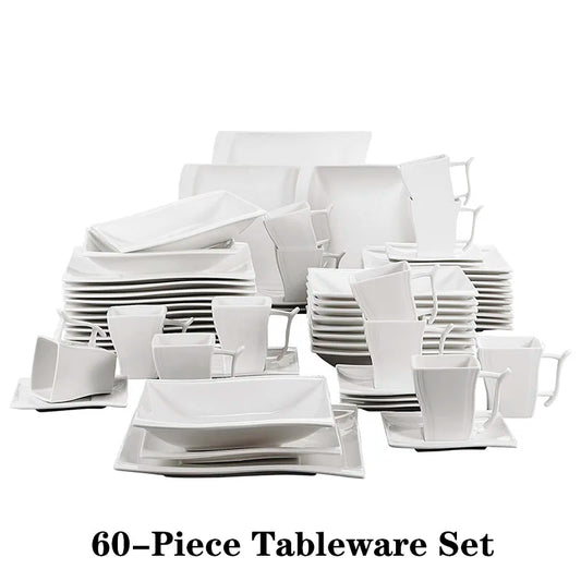 MALACASA Porcelain Dinnerware Set With Cups And Plates For Dining:VEVENT