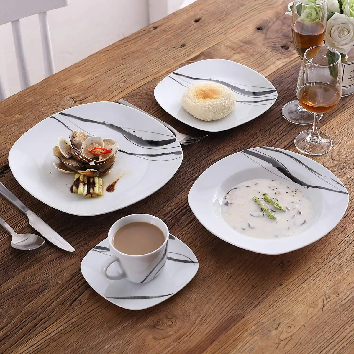 MALACASA Teresa Porcelain Dinnerware Set With Cups And Plates