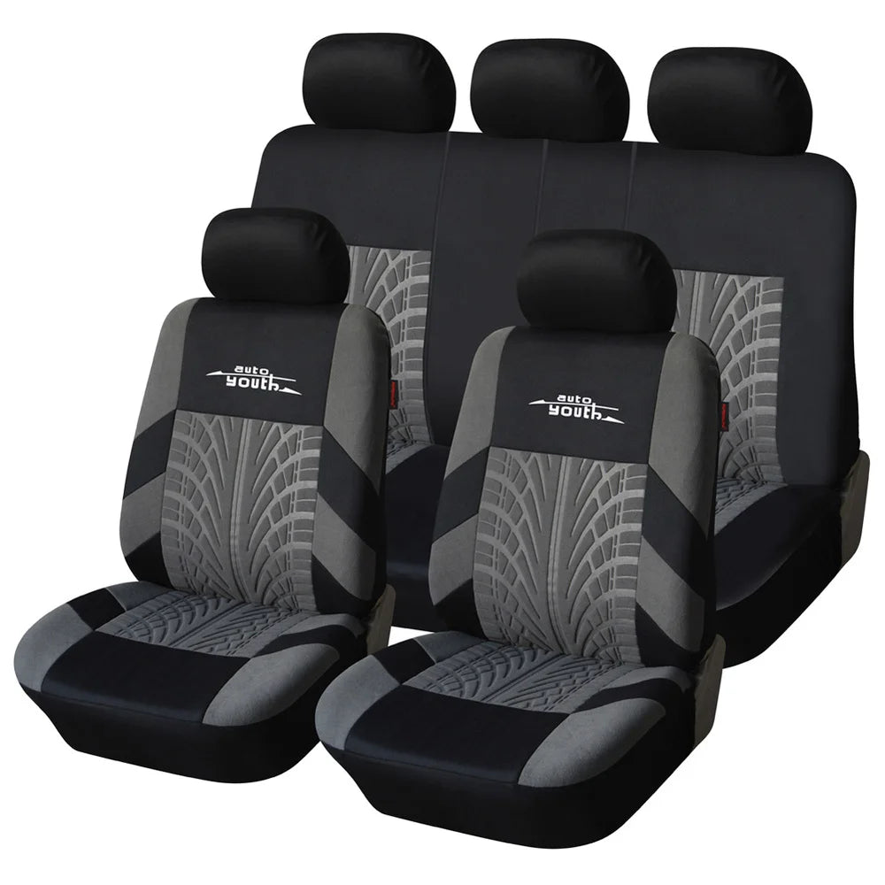 AUTOYOUTH Embroidered Tire Track Car Seat Covers for Universal Fit