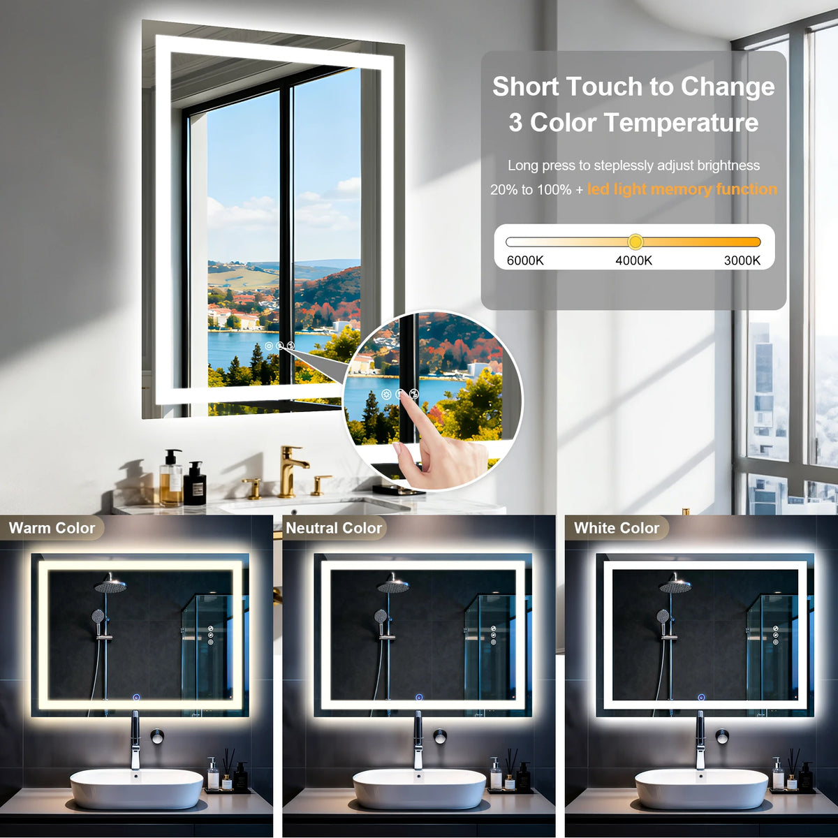 BORWART LED Bathroom Mirror With Anti Fog And Dual Speakers