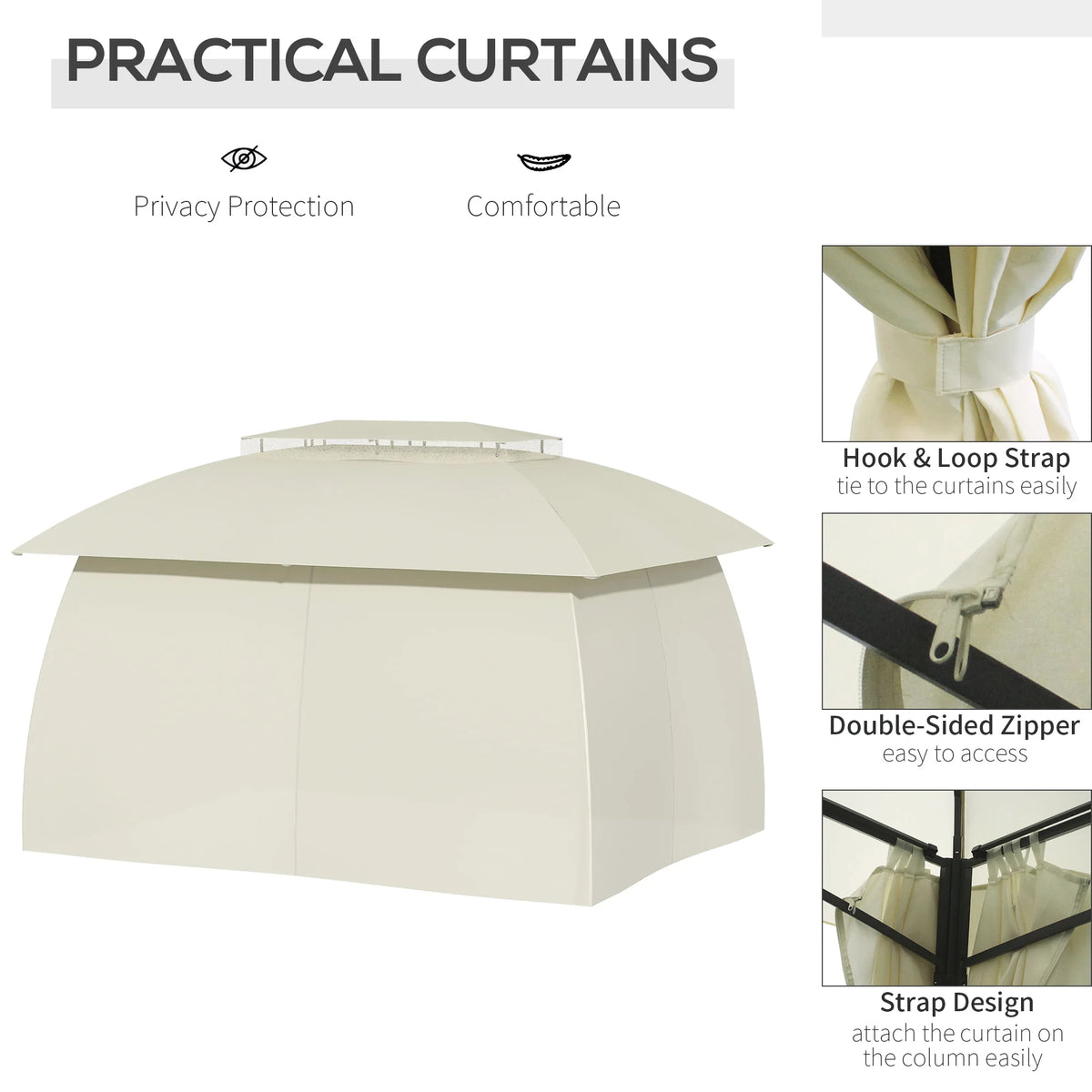 Double Vented Steel Patio Gazebo Canopy Shelter With Curtains