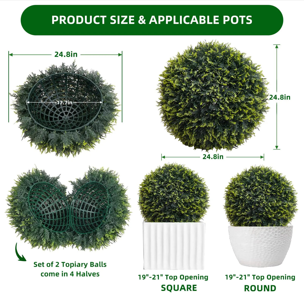 Studyset Artificial Cedar Topiary Balls Set for Outdoor Decor