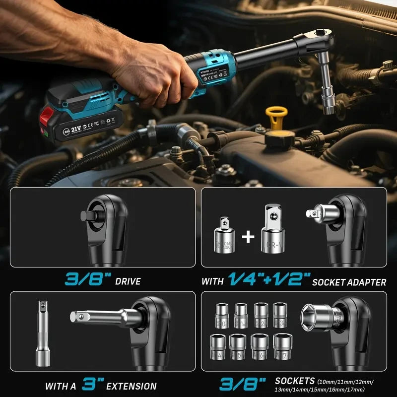 Seesii Extended Cordless Electric Ratchet Wrench With Batteries