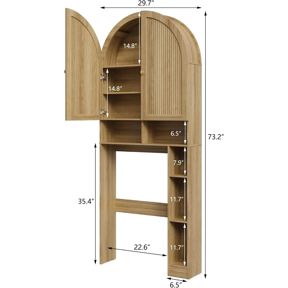 Arched Over Toilet Storage Cabinet With Doors And Adjustable Shelf